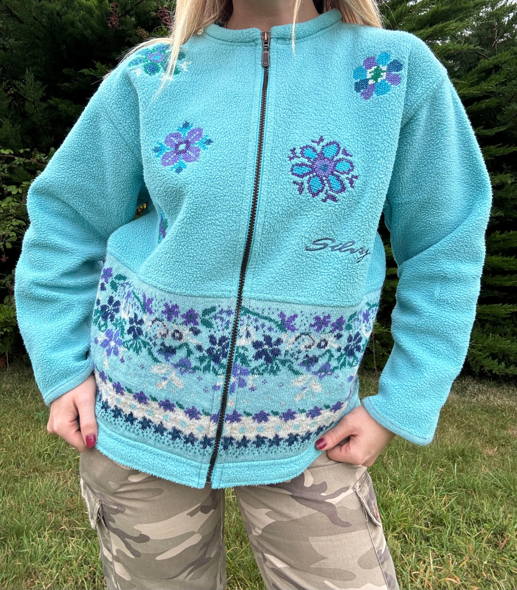 90s embroidered zip fleece