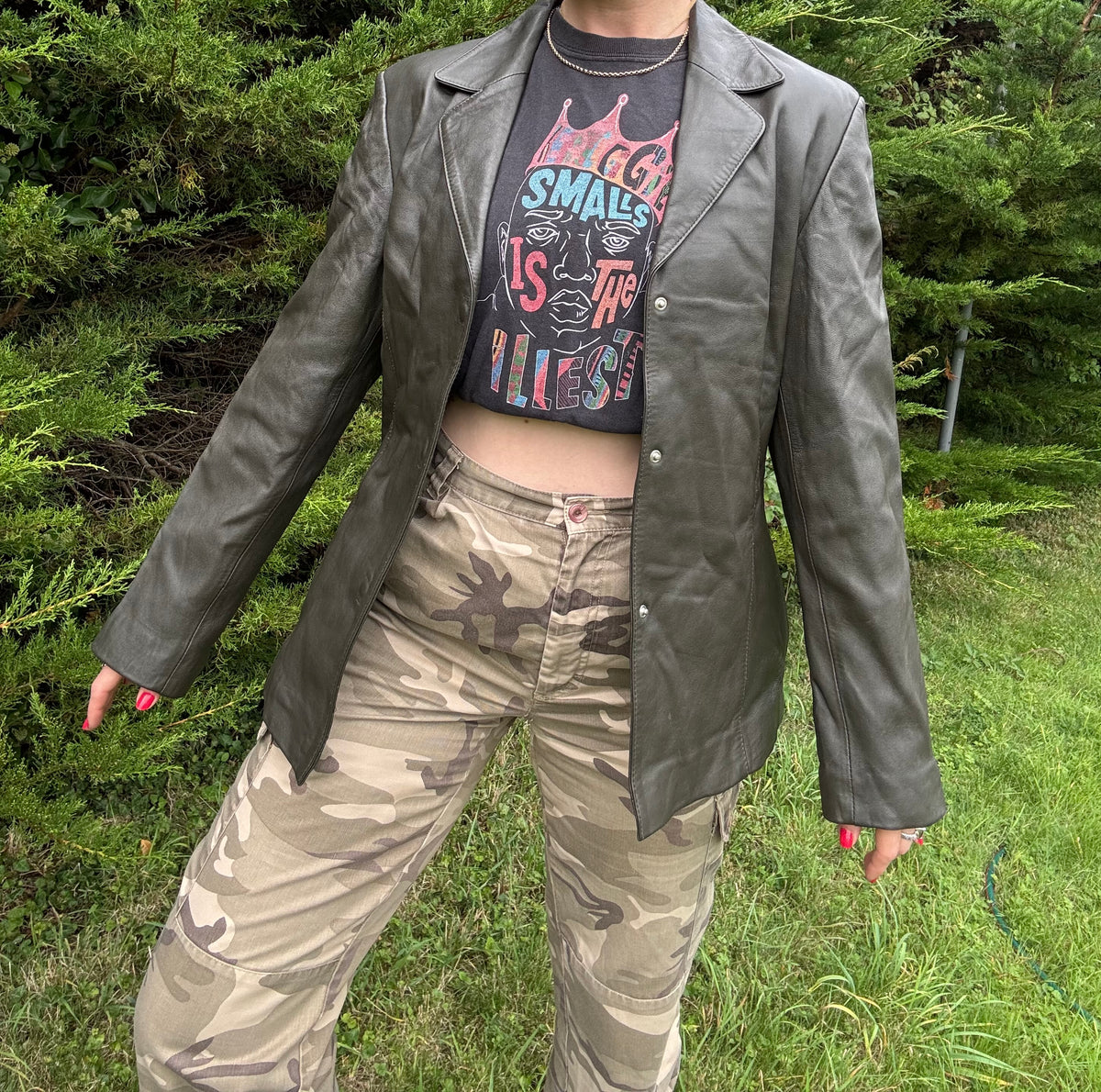 Dark green Khaki leather blazer