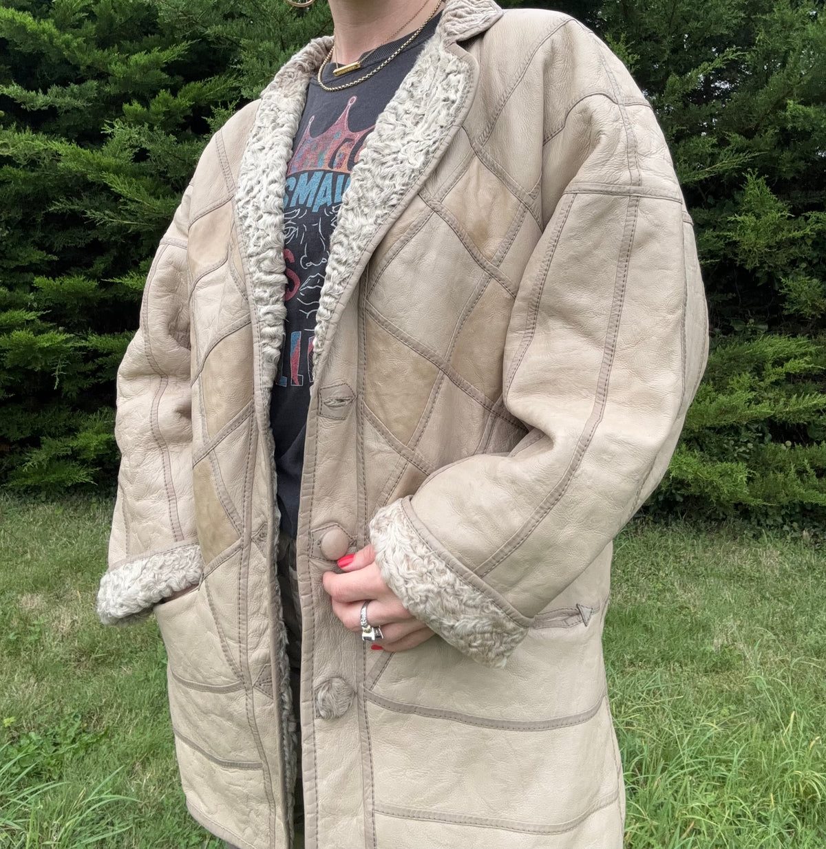 Fur lined patchwork leather jacket
