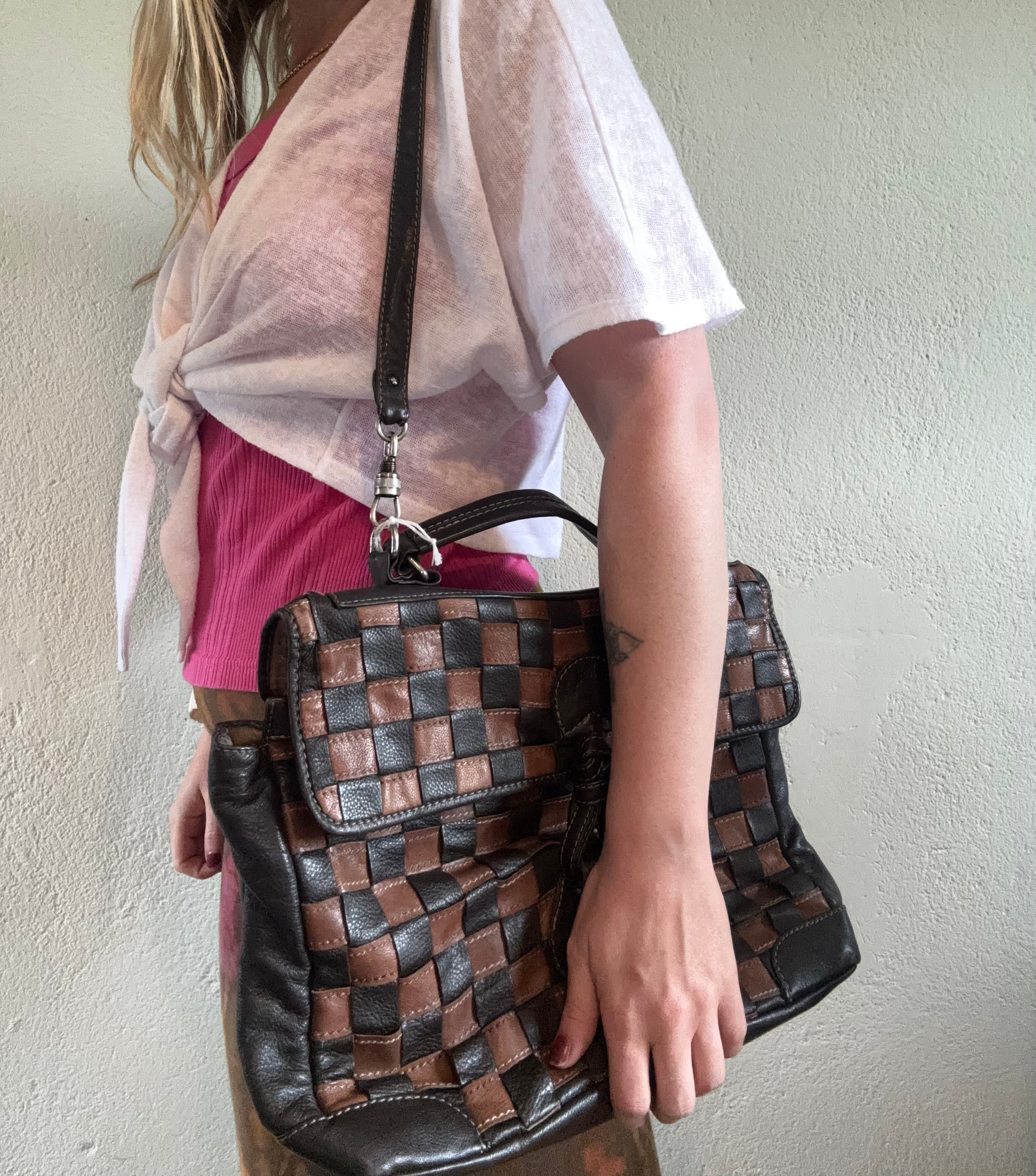 Italian leather criss cross handbag