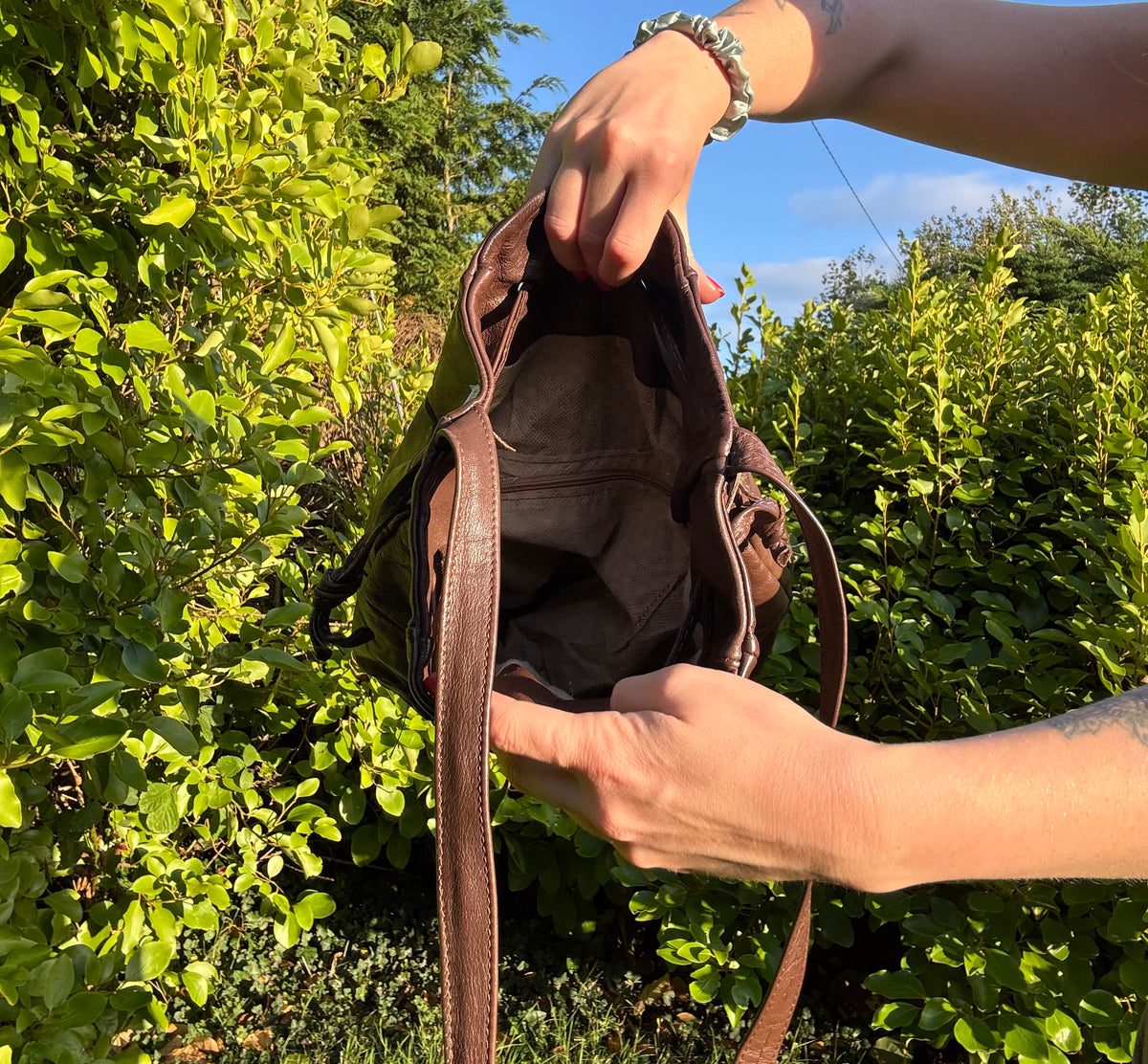 Brown leather handbag