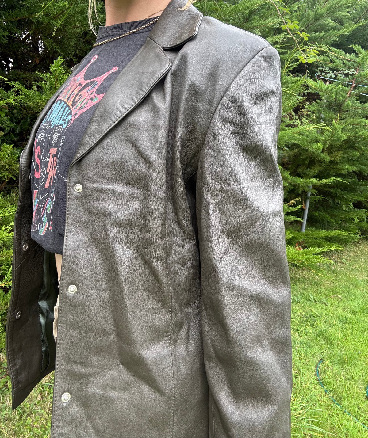 Dark green Khaki leather blazer