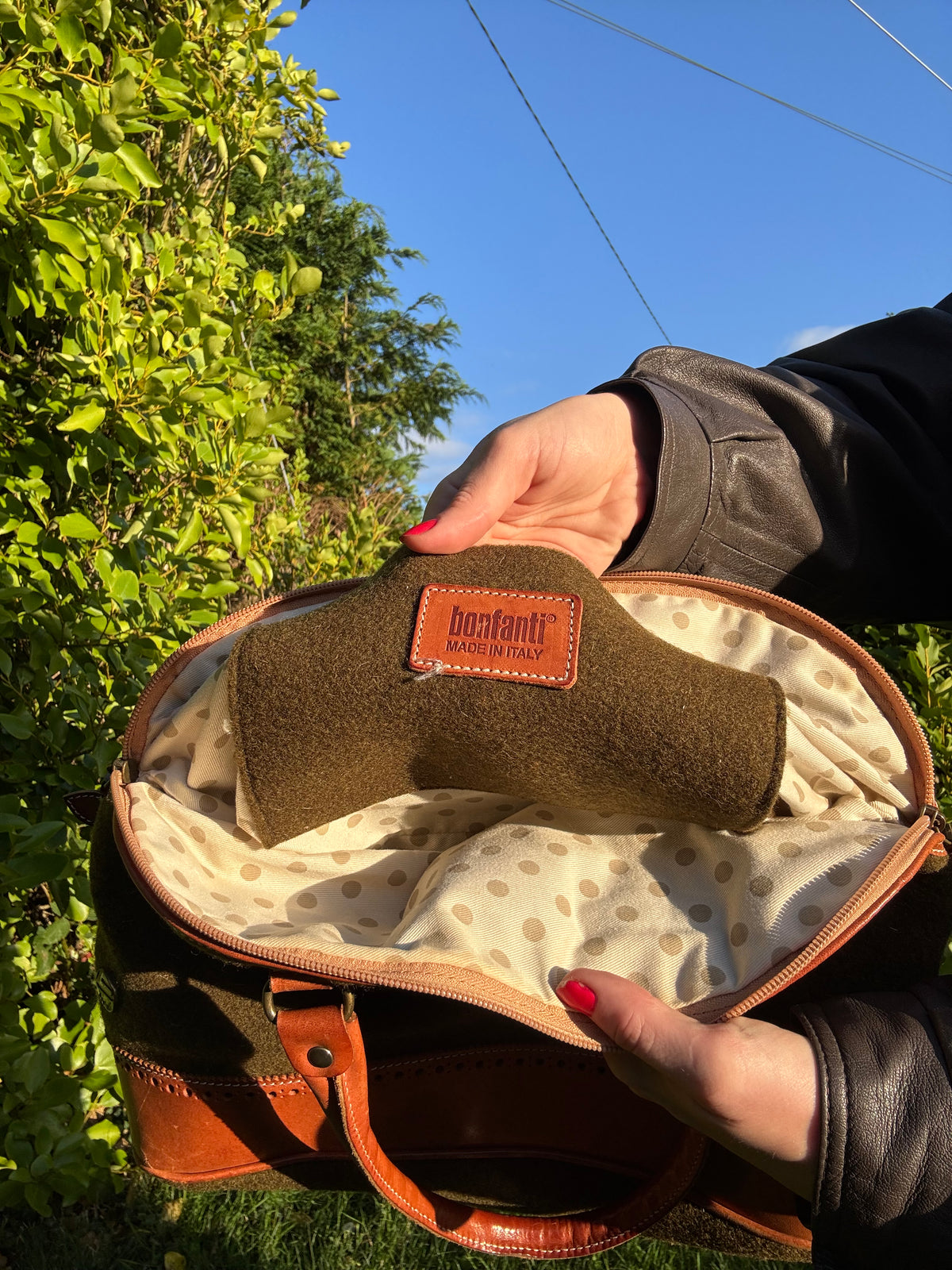 Bonfanti wool and leather vintage handbag