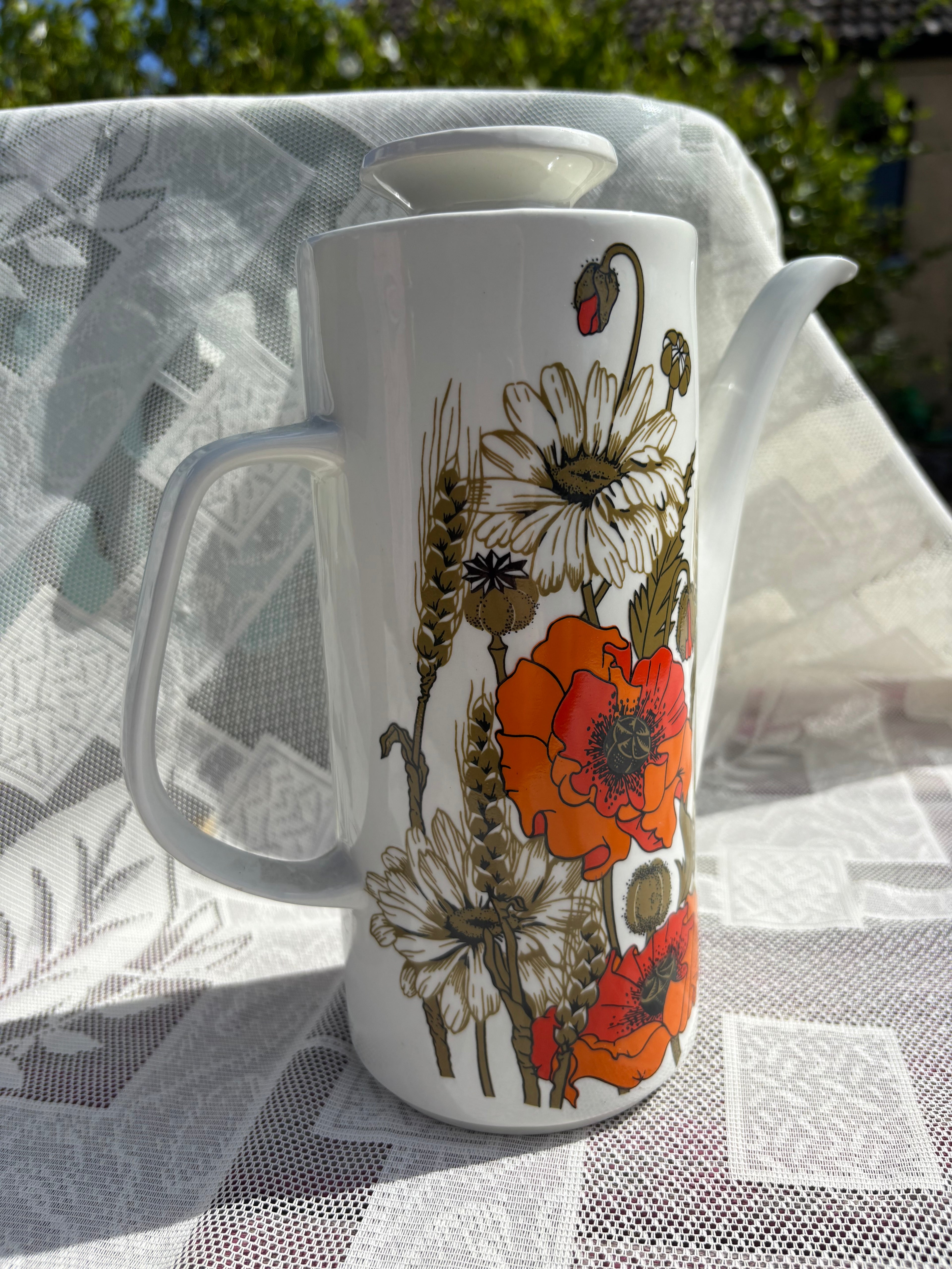 1970s orange poppy coffee pot