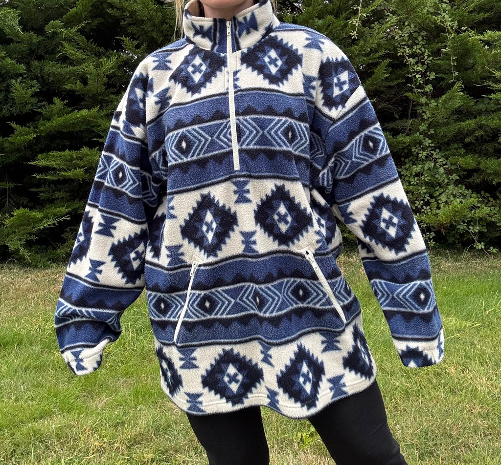 Blue, Navy and White Aztec Fleece