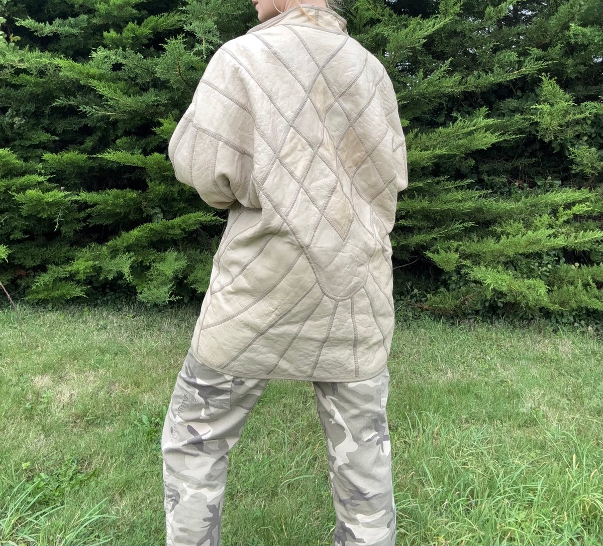 Fur lined patchwork leather jacket