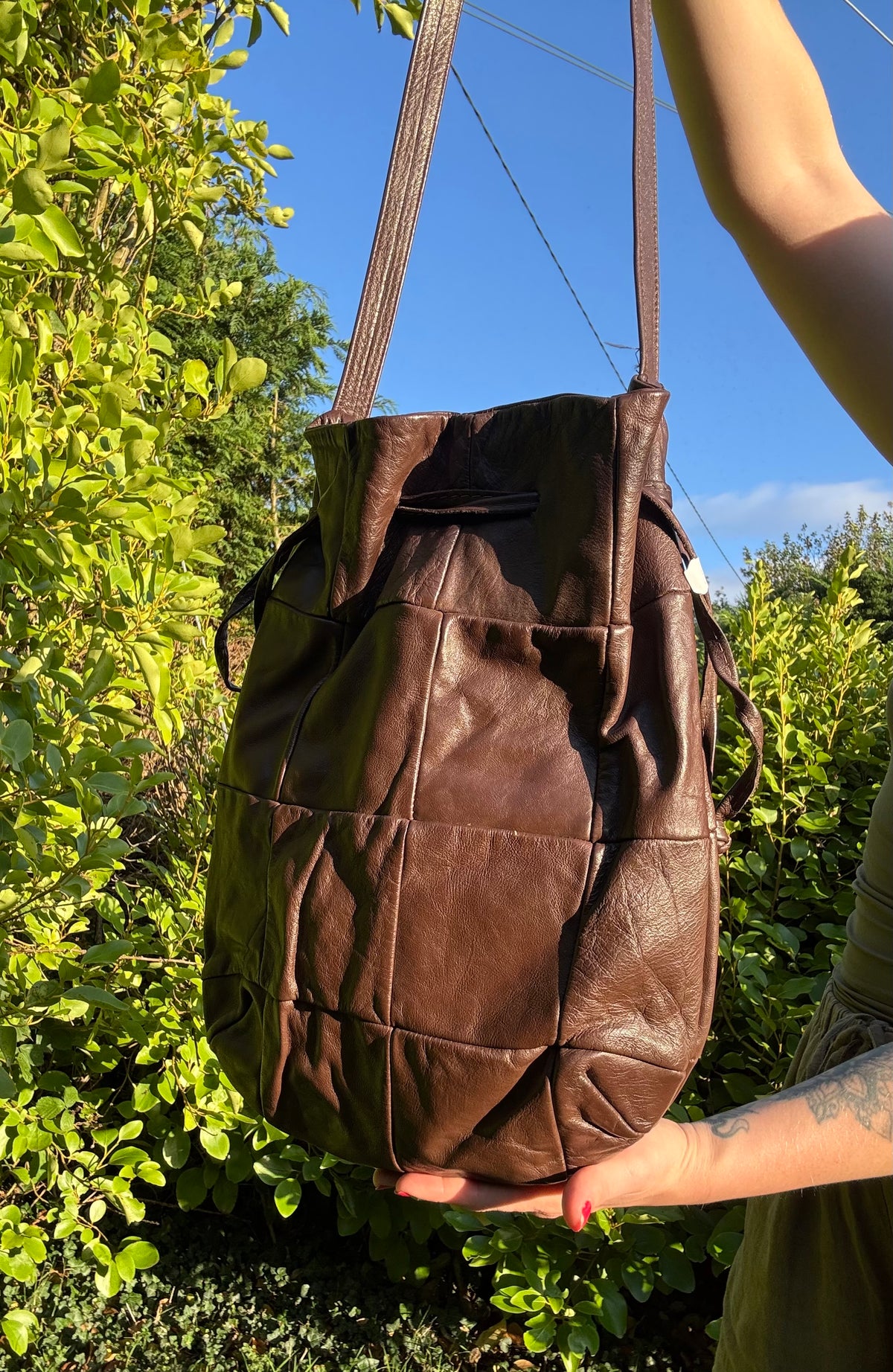 Brown leather handbag
