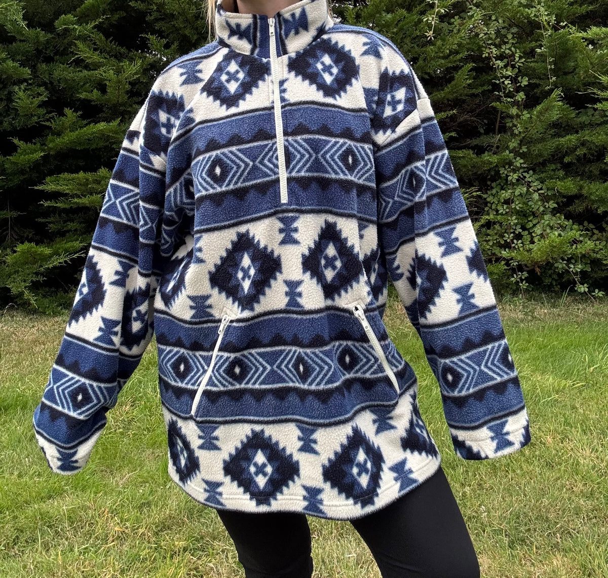 Blue, Navy and White Aztec Fleece