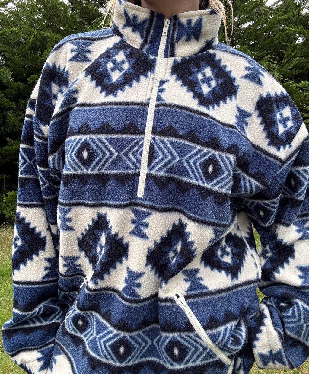 Blue, Navy and White Aztec Fleece
