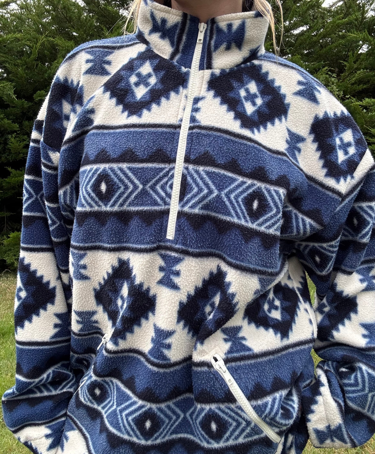 Blue, Navy and White Aztec Fleece