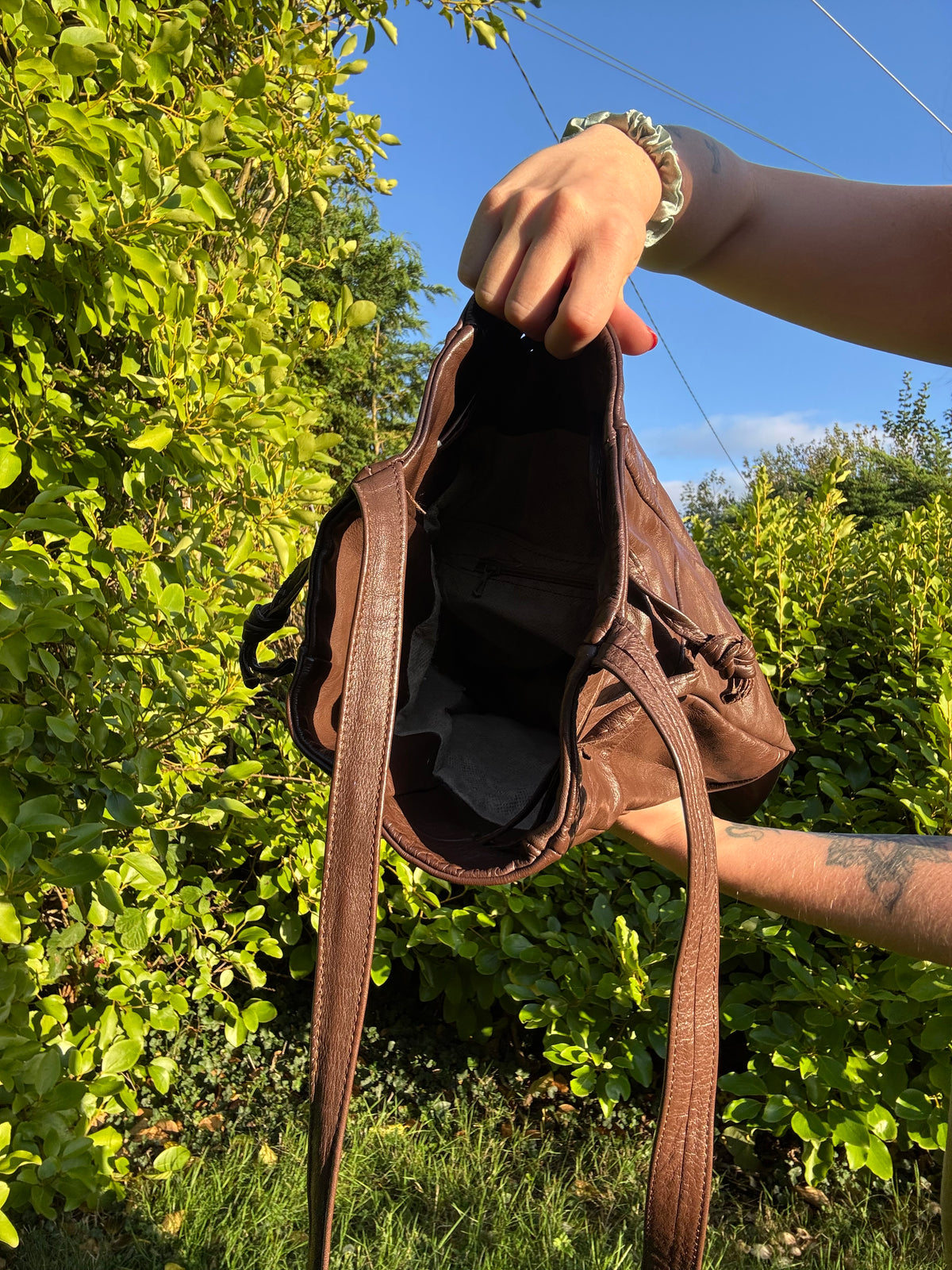 Brown leather handbag