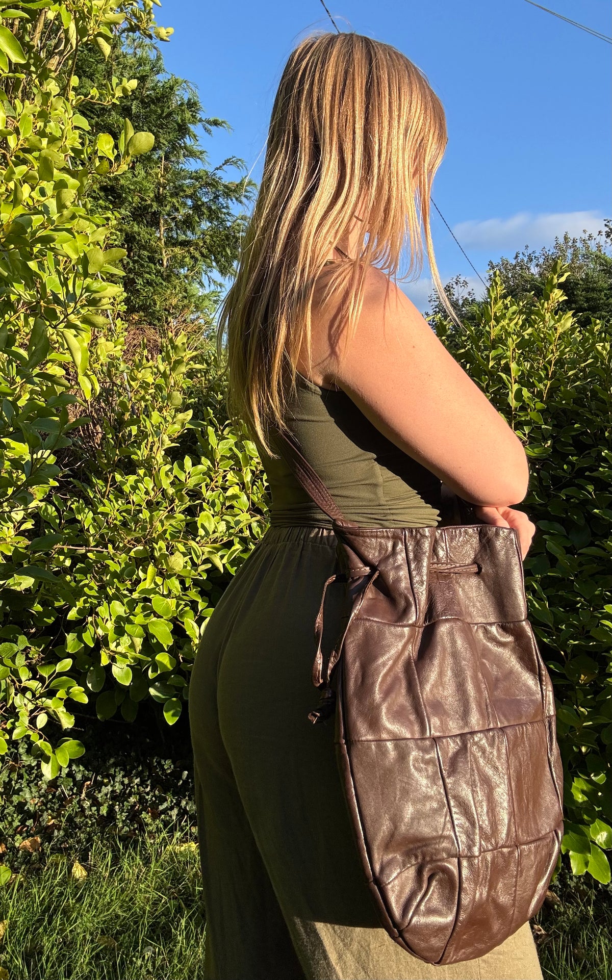Brown leather handbag
