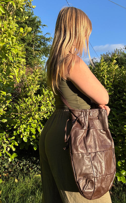 Brown leather handbag