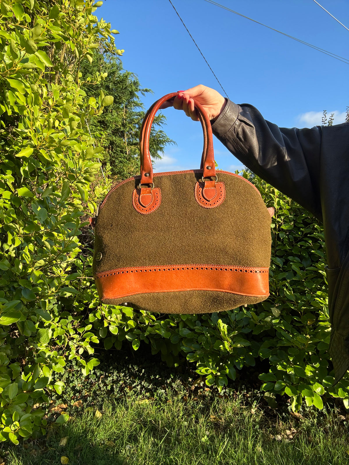 Bonfanti wool and leather vintage handbag