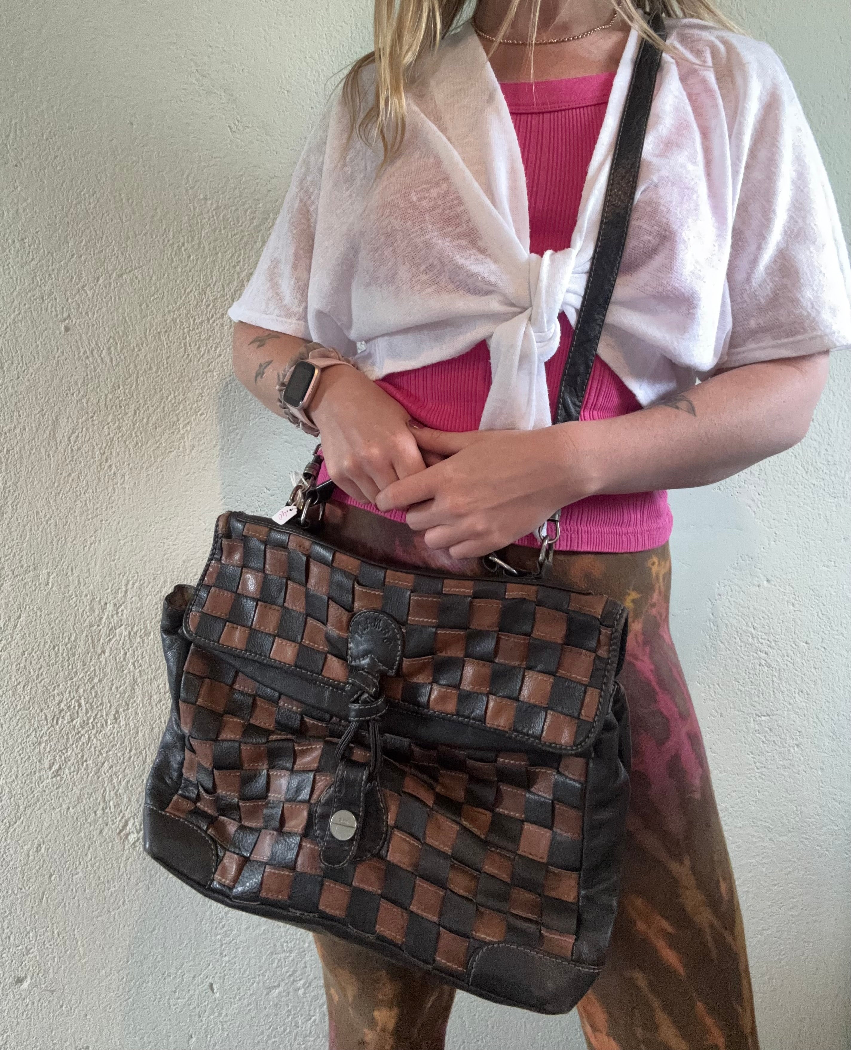 Italian leather criss cross handbag