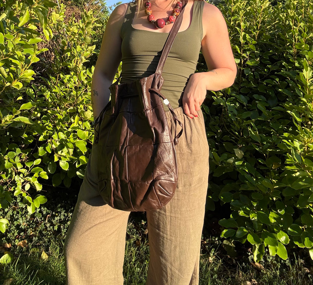 Brown leather handbag