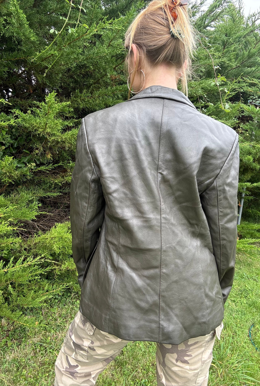 Dark green Khaki leather blazer
