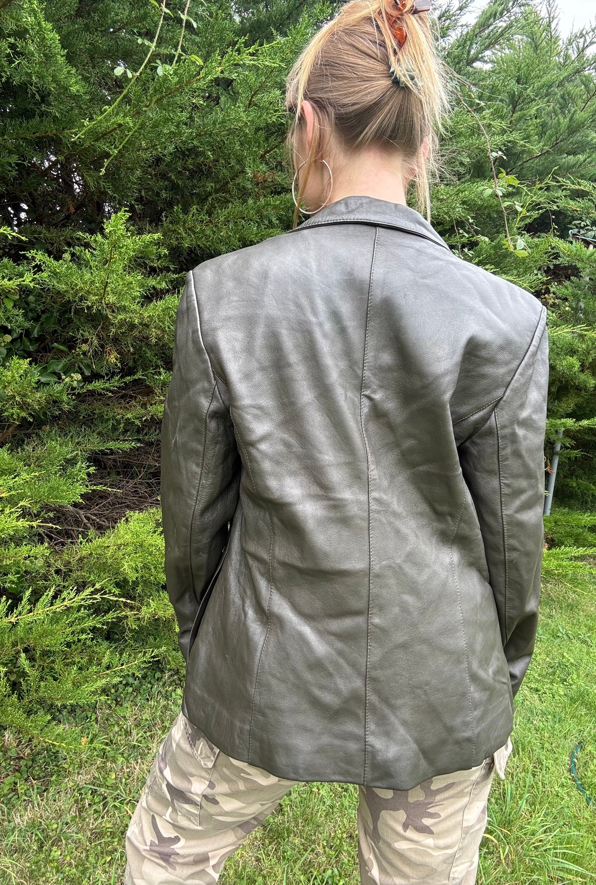 Dark green Khaki leather blazer