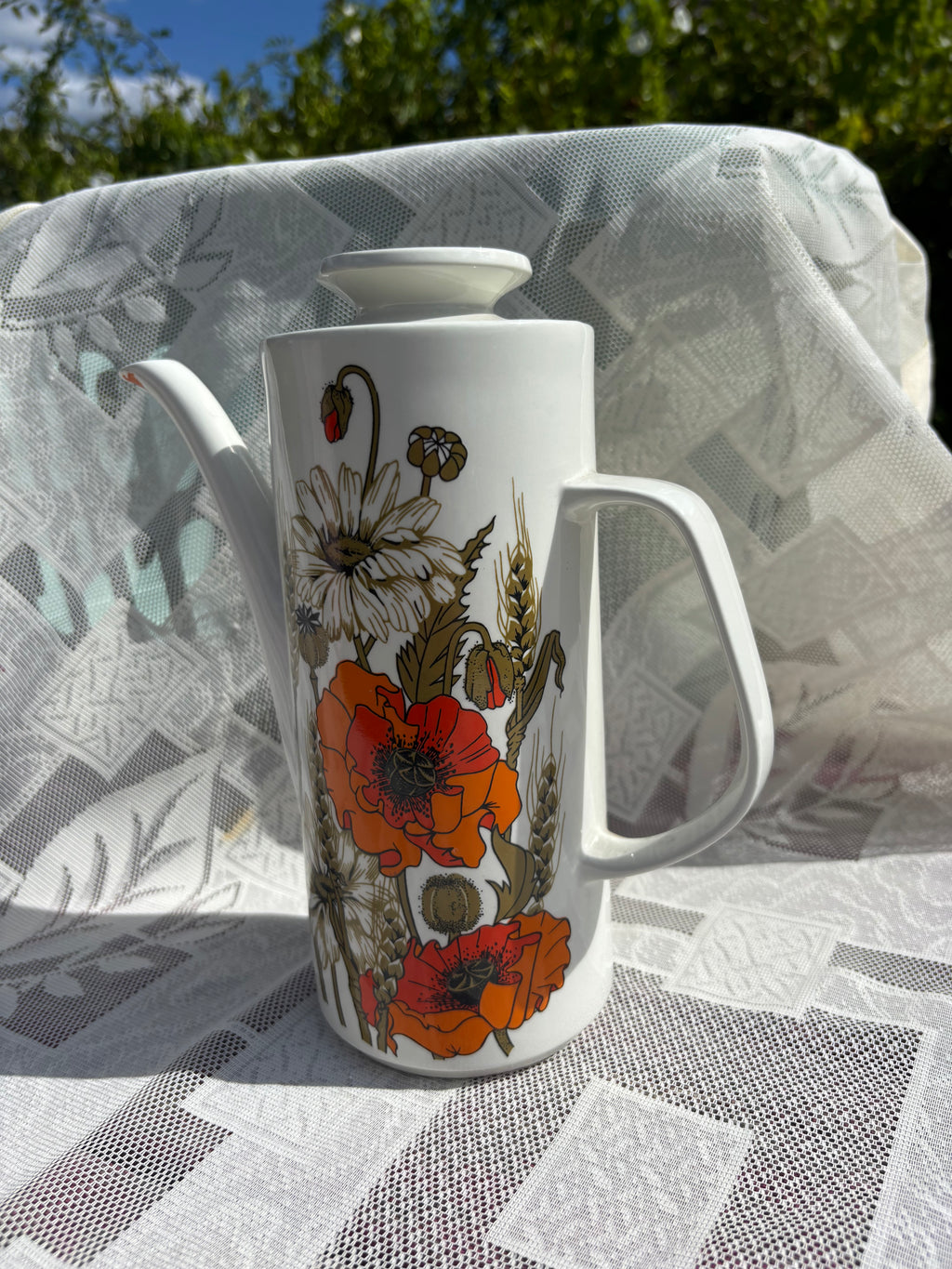 1970s orange poppy coffee pot